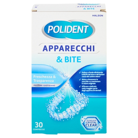 Polident Apparecchi & Bite, Pulitore per Protesi Dentale, Apparecchi, Allineatori, Bite 30 compresse